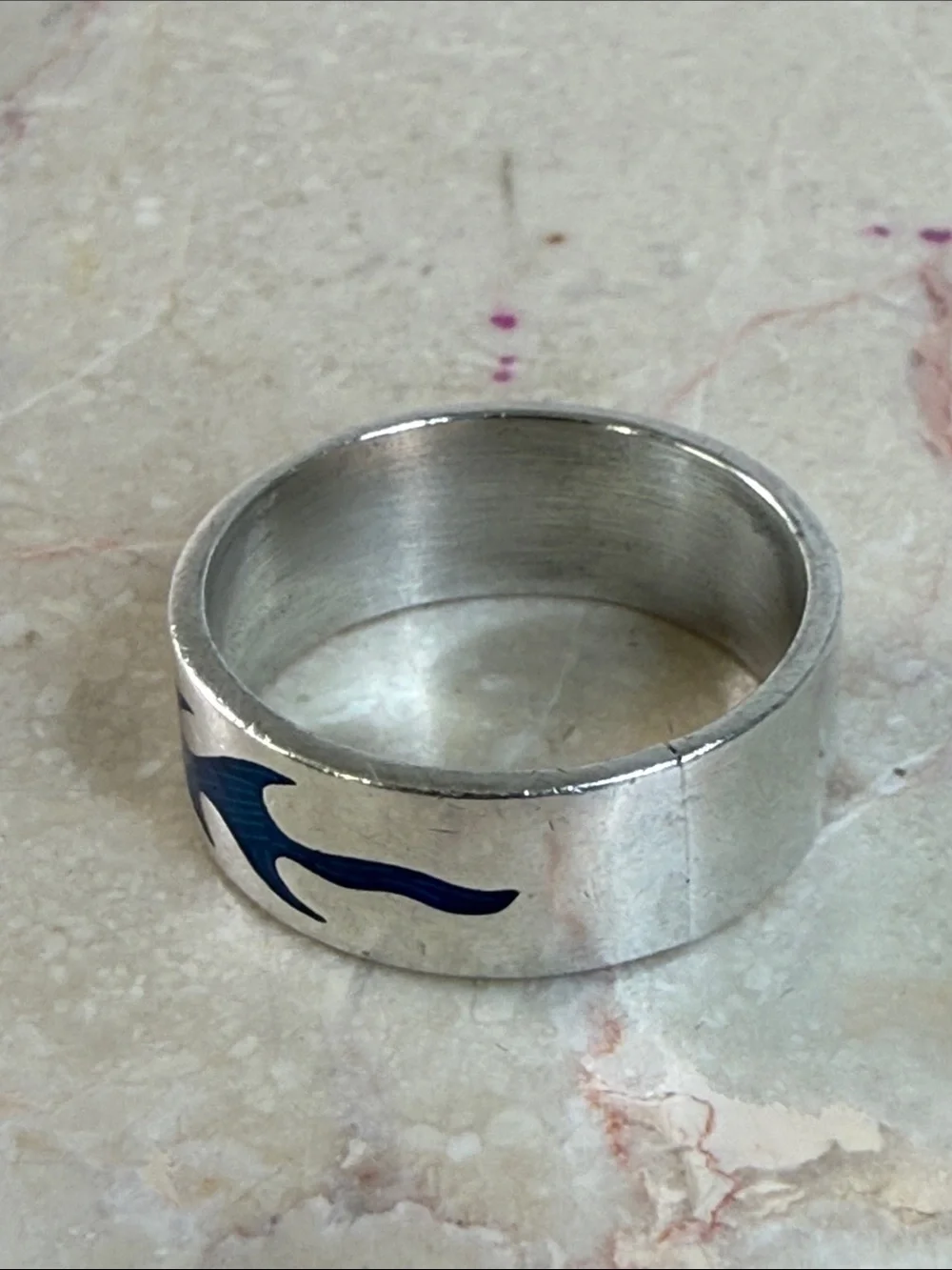 Silver Blue Flame Band Ring - Mexico 925, Size 11
